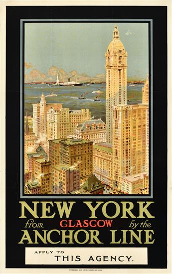 D.N.A. (INITIALS UNKNOWN) New York from Glasgow by the Anchor Line. Circa 1910.                                                                  